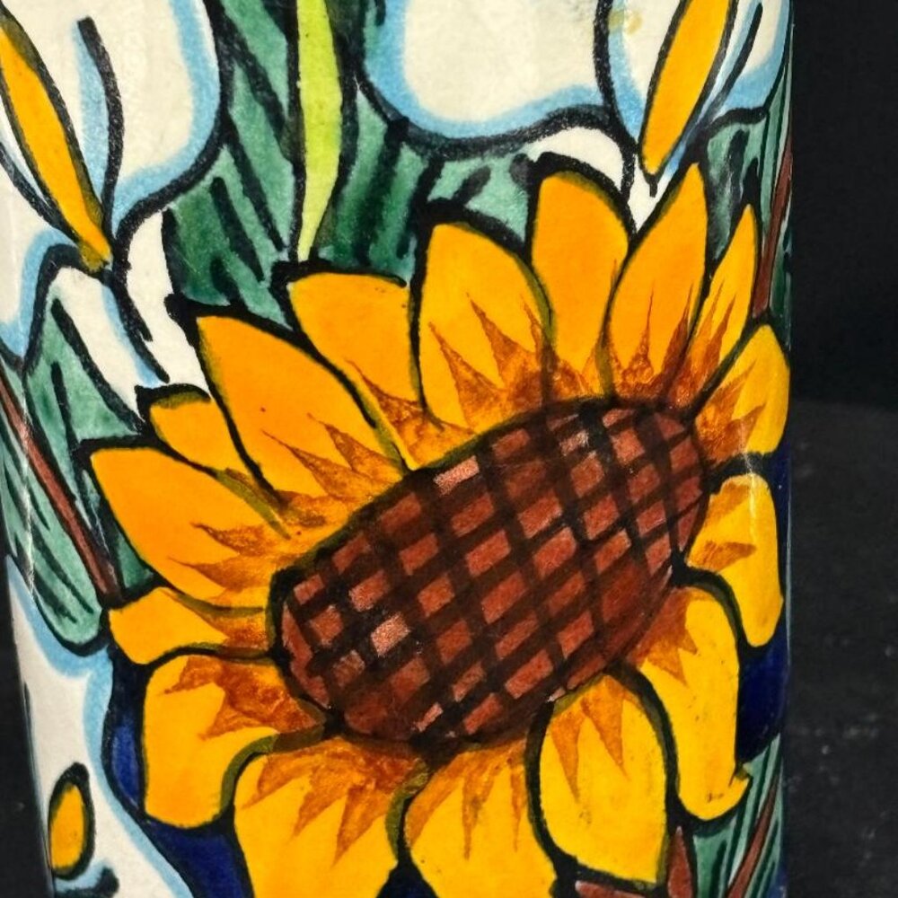 Vintage Mexican Talavera Pottery Hand Painted Sunflowers Tumblers Drink Set 2 - Picture 2 of 6